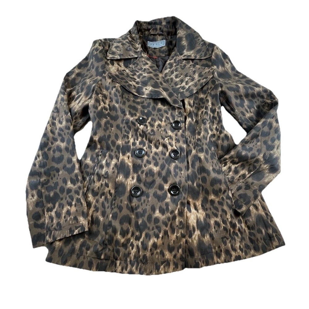 Pelle Studio Size M Animal Print Double Breasted Wide Collar Rain Jacket EUC